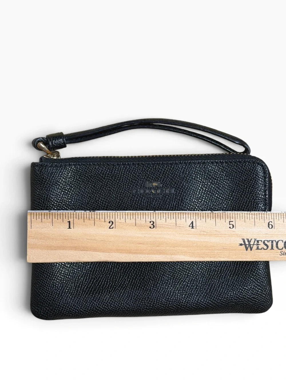 Coach Black Crossgrain Leather Small Zip Wristlet Pouch Purse Gold Hardware